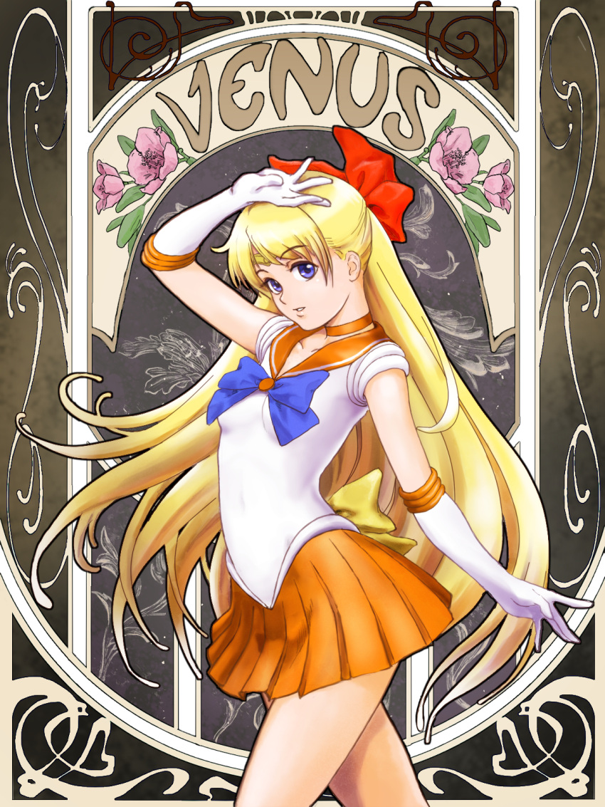 101_(lo10), 1girl, aino_minako, art_nouveau, bishoujo_senshi_sailor_moon, blonde_hair, blue_eyes, bow