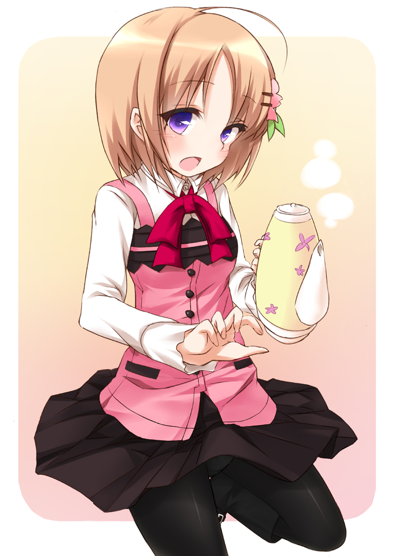 1girl, ahoge, bowtie, bulbonne, flower, gochuumon_wa_usagi_desuka?, hair_flower, hair_ornament
