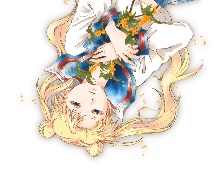 bishoujo_senshi_sailor_moon, blue_eyes, double_bun, flower, hands, long_hair, school_uniform, serafuku