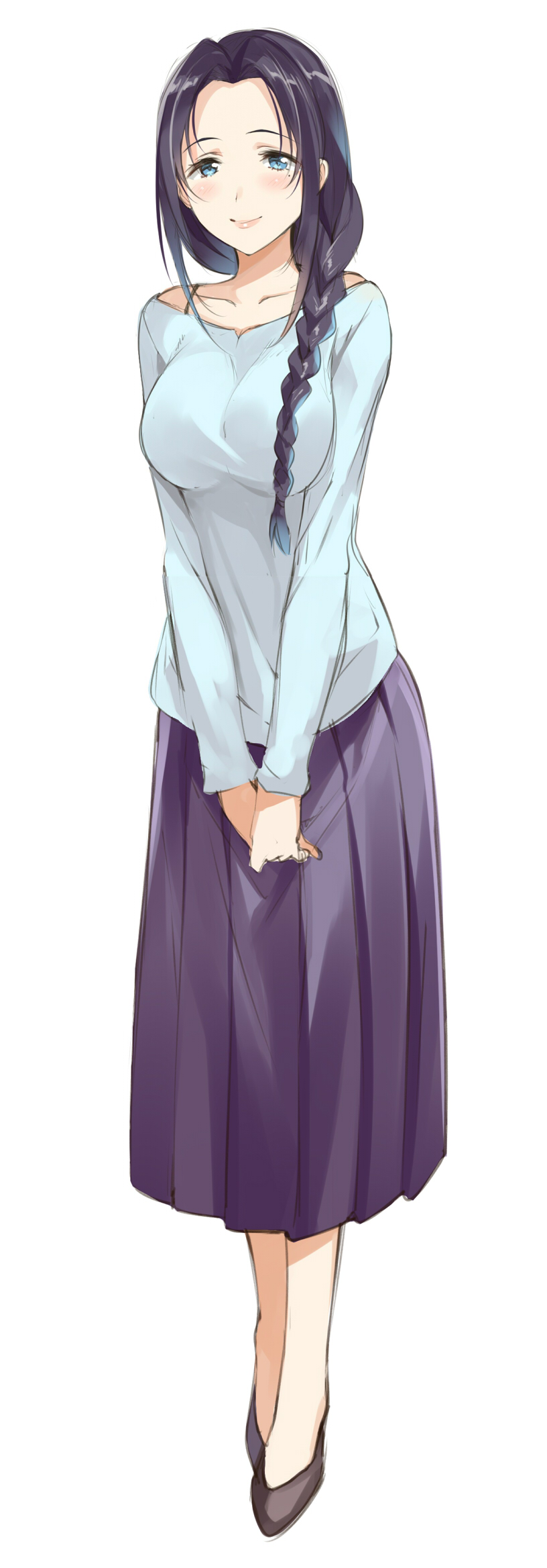 1girl, black_hair, blue_eyes, braid, breasts, gan_(shanimuni), highres, long_hair