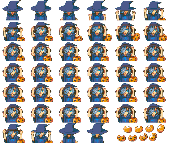 1boy, blue_eyes, blue_hair, daigokurin, edgar_valtinas, hair_over_one_eye, halloween, hat