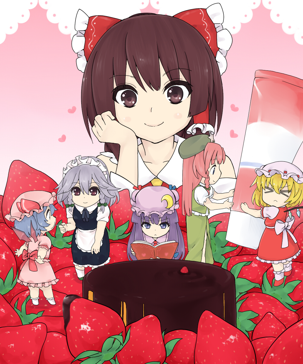 >_<, bat_wings, book, bow, chocolate, flandre_scarlet, fondue, food