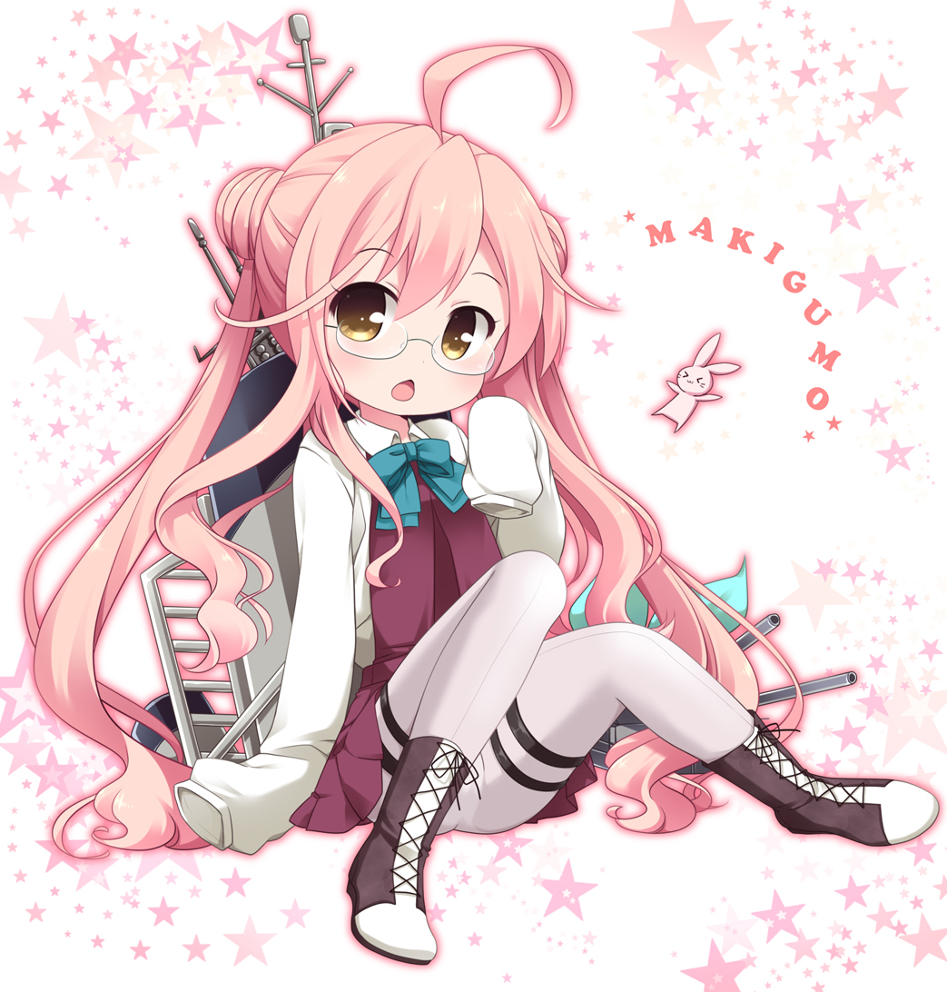 1girl, ahoge, blush, boot_removed, character_name, cross-laced_footwear, double_bun, glasses