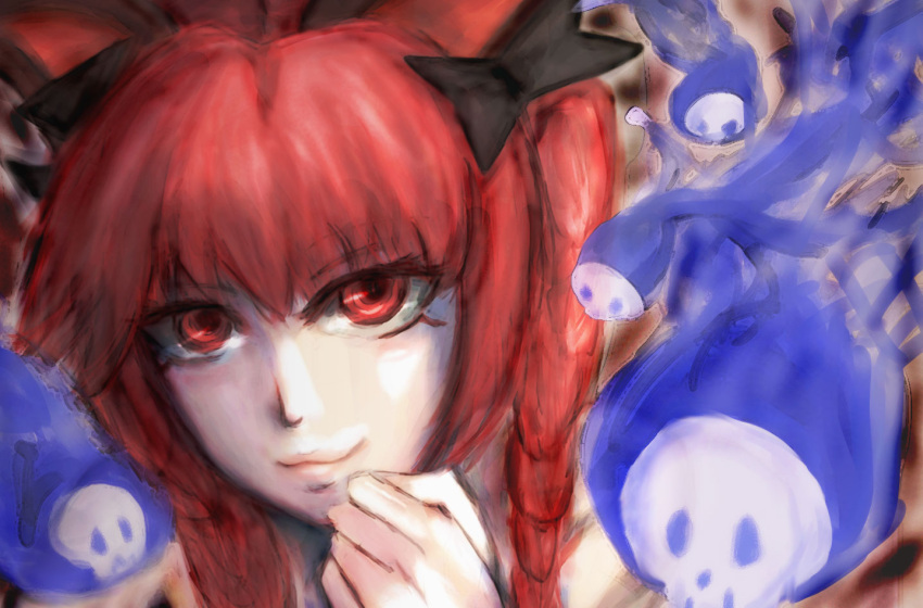 1girl, :3, animal_ears, black_bow, body_offscreen, bow, braid, cat_ears