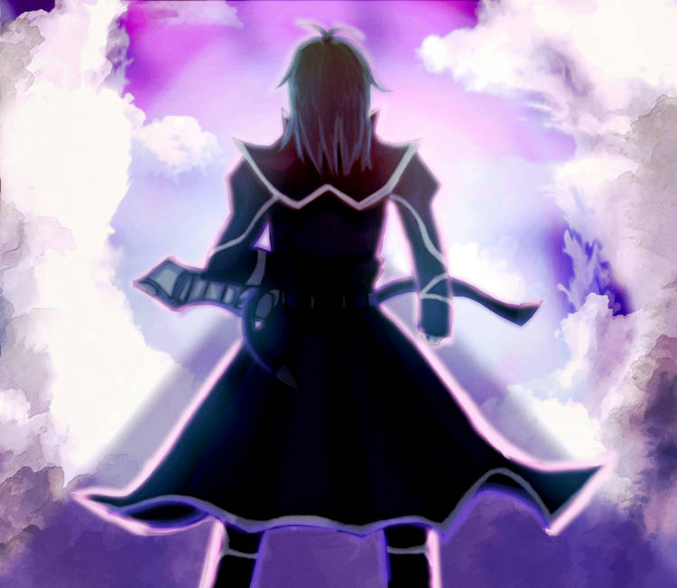 1boy, clouds, duel_disk, facing_away, long_hair, long_sleeves, marufuji_ryou, najisa