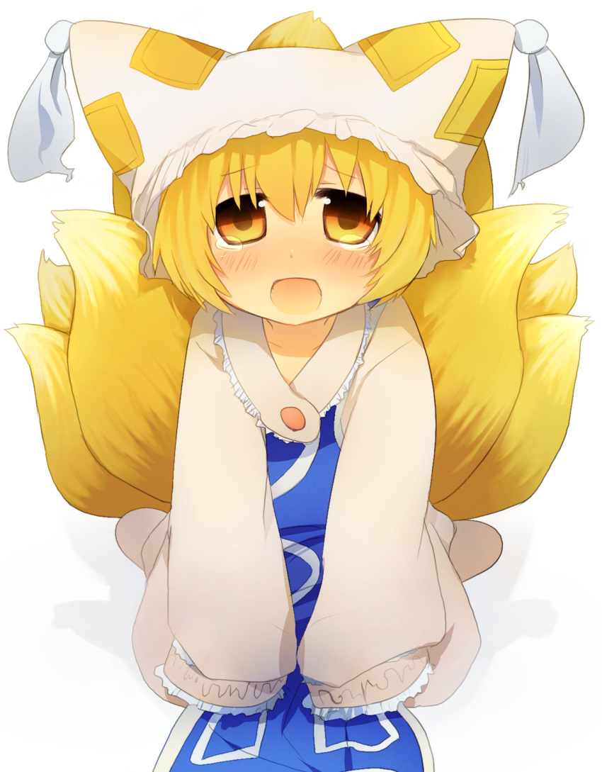 blonde_hair, fox_tail, hat, highres, multiple_tails, sccm, short_hair, tail