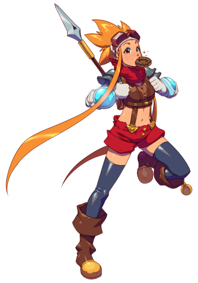 1girl, backpack, bag, black_legwear, boots, crop_top, cryamore, cryamore_condenser