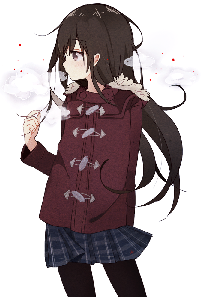 1girl, blush, boyano, brown_hair, gloves, long_hair, original, skirt, solo, standing, violet_eyes