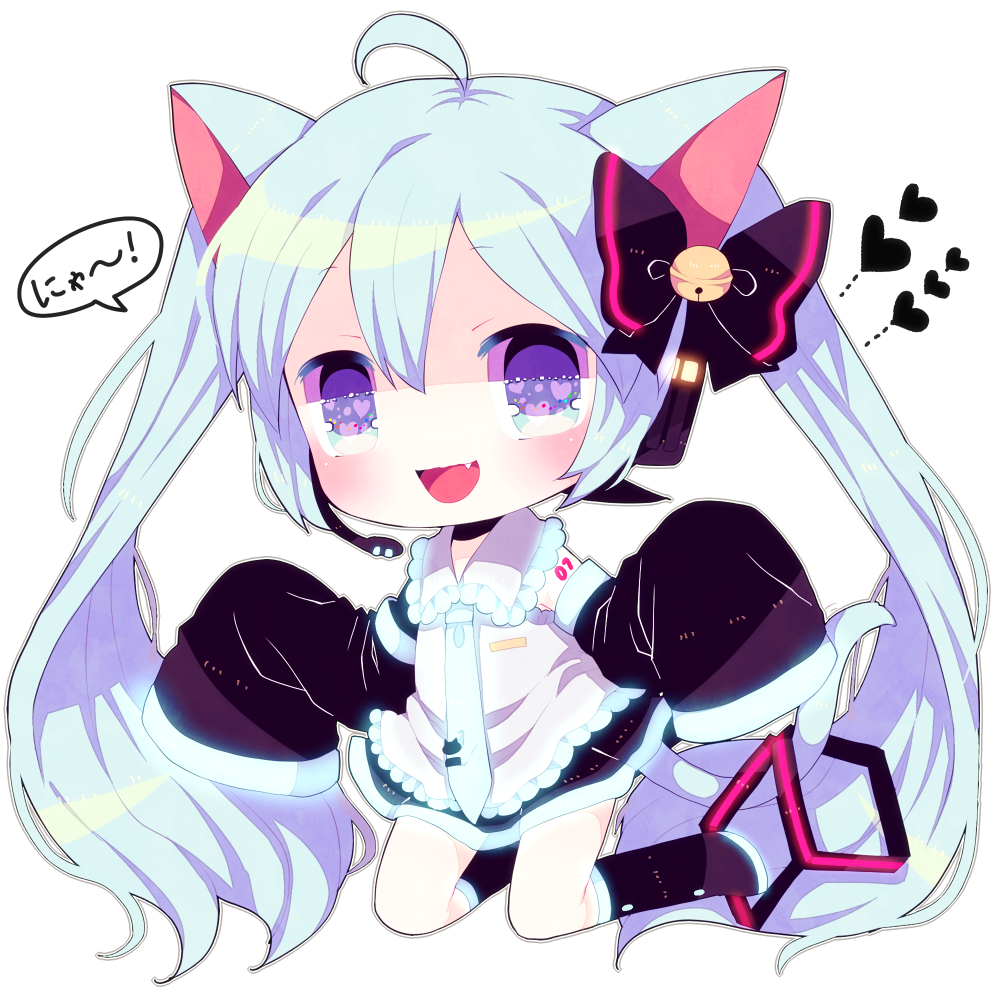 1girl, ahoge, animal_ears, bell, blue_eyes, blue_hair, cat_ears, cat_tail