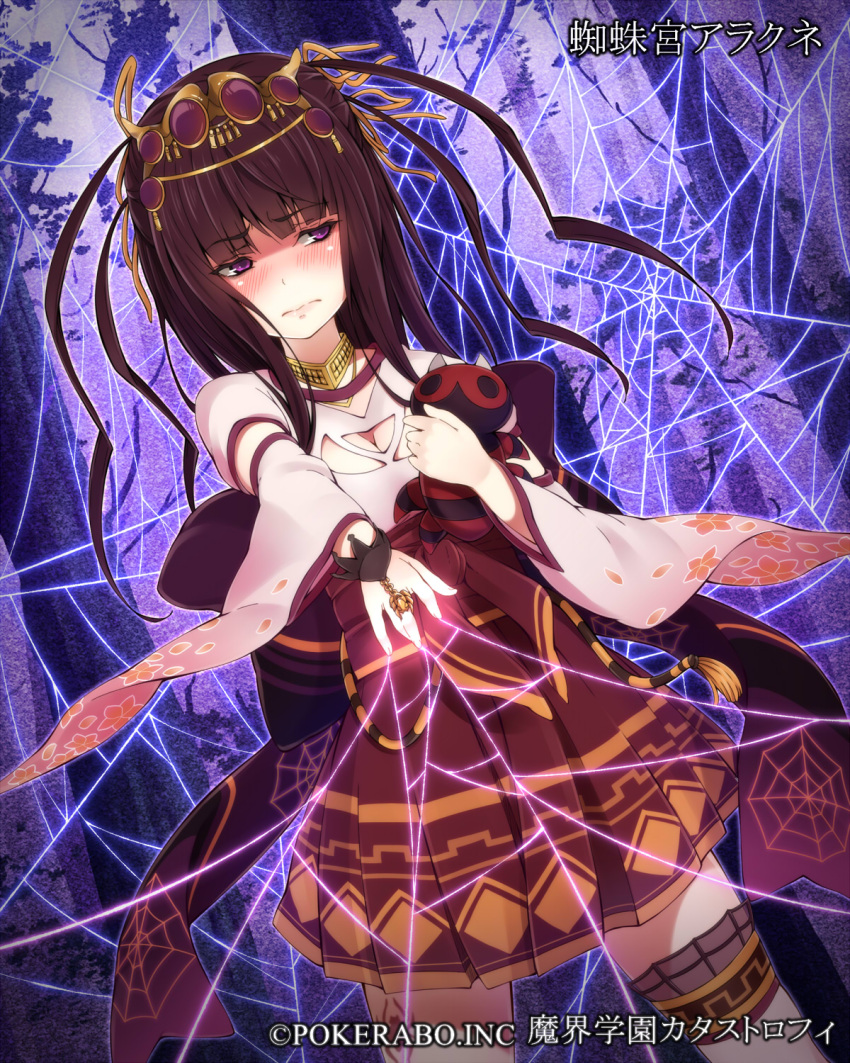 1girl, blush, breasts, brown_hair, circlet, cleavage, cleavage_cutout, detached_sleeves