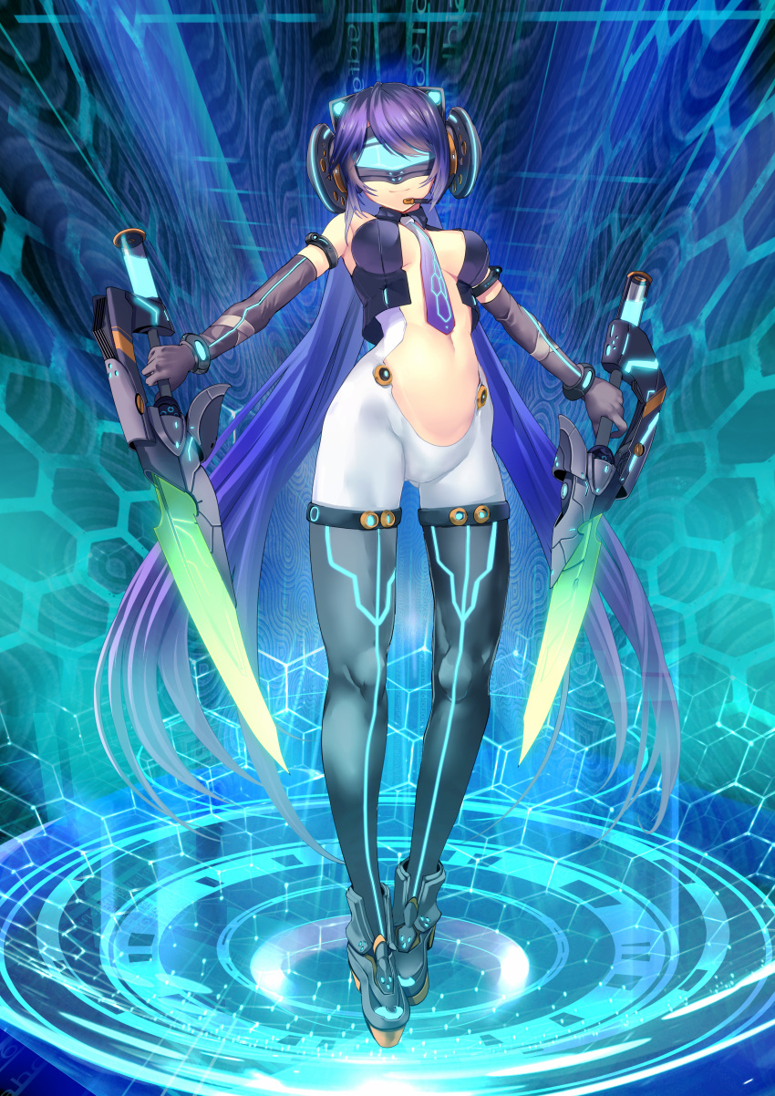1girl, absurdres, bodysuit, breasts, center_opening, dual_wielding, elbow_gloves, gloves