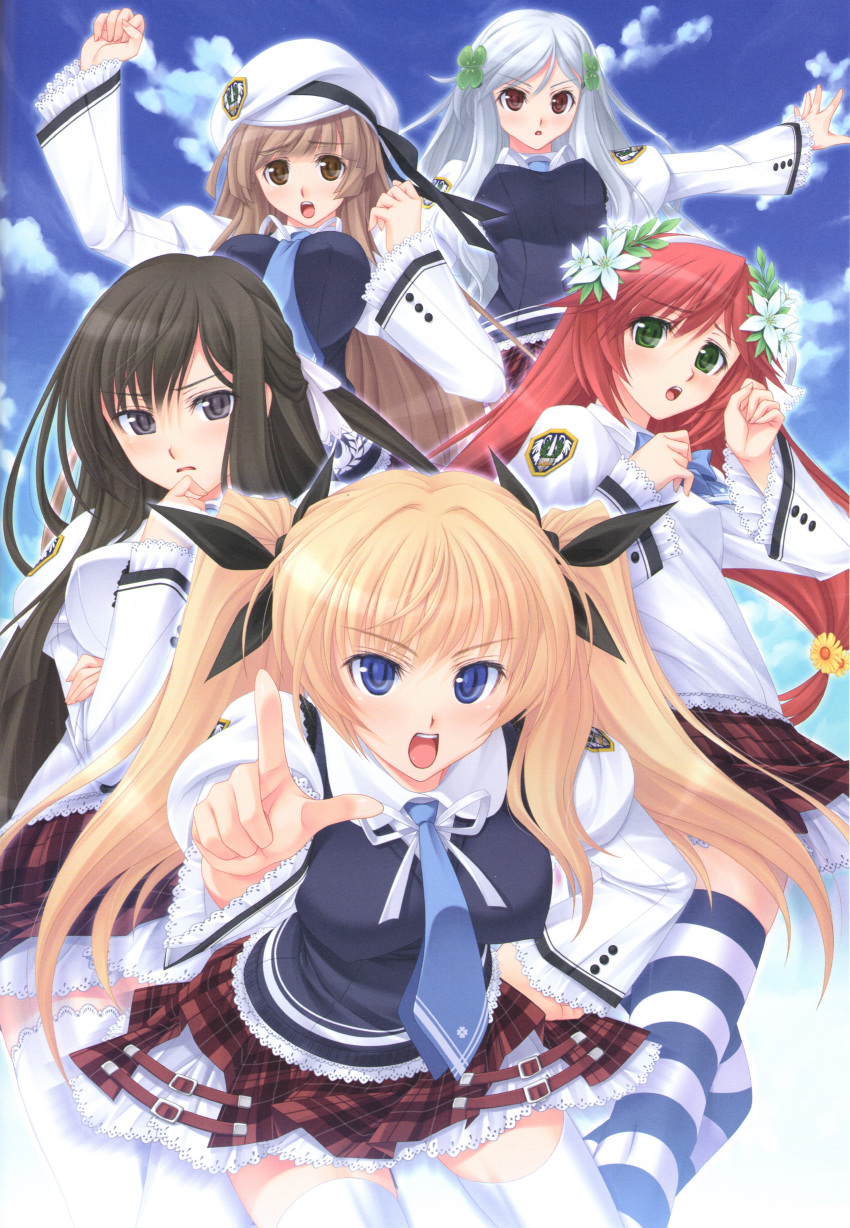 5girls, absurdres, aisaka_tsugumi, black_eyes, black_hair, blonde_hair, blue_eyes, blue_legwear