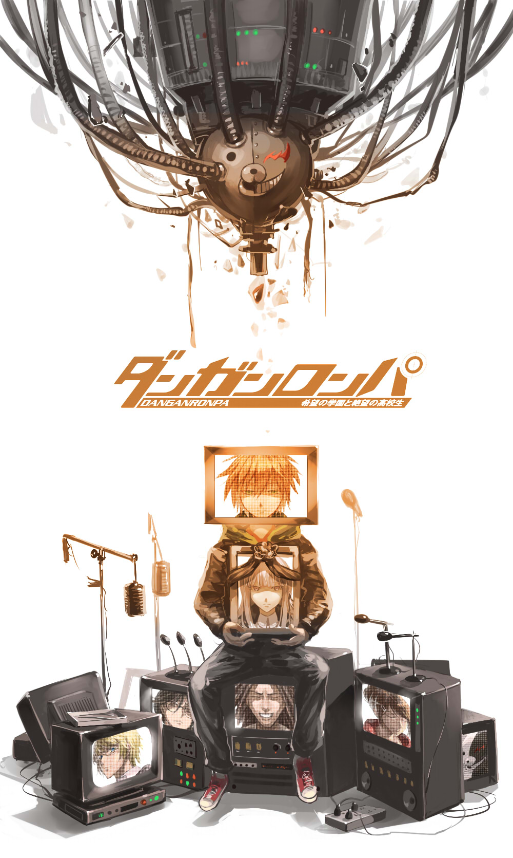 ahoge, asahina_aoi, brown_hair, dangan_ronpa, fukawa_touko, hagakure_yasuhiro, highres, hoodie