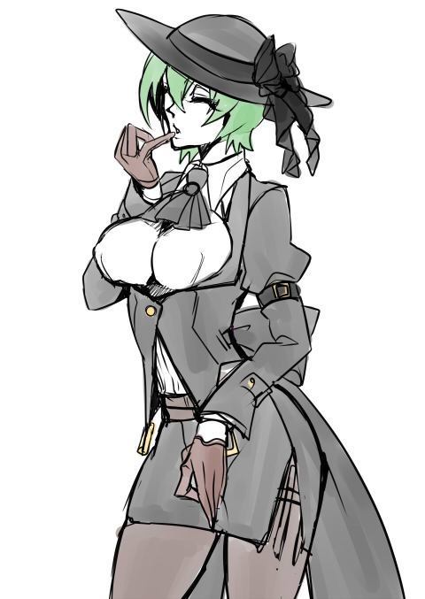 1girl, blazblue, breasts, genderswap, gloves, hat, hazama, impossible_clothes