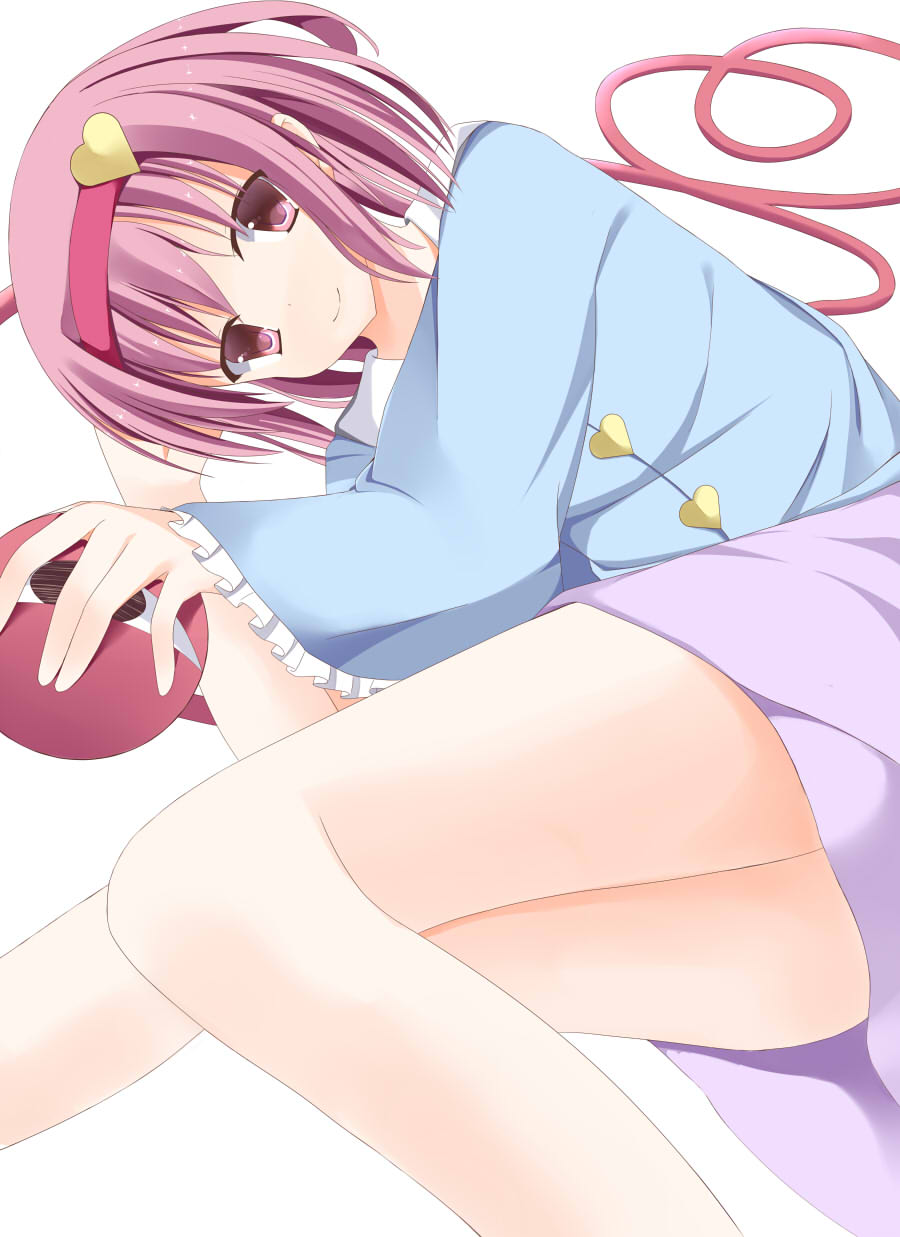 1girl, blue_dress, dress, hairband, heart, highres, komeiji_satori, lying