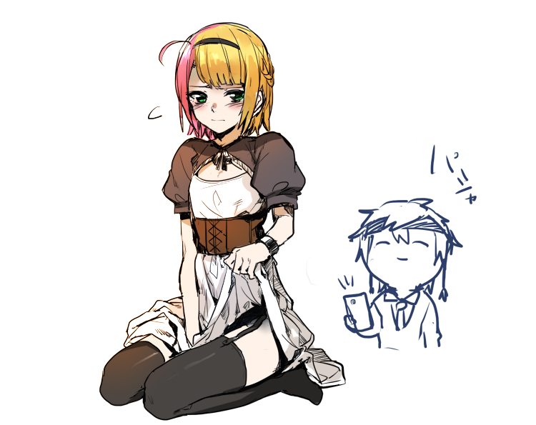 2boys, ahoge, androgynous, blonde_hair, blush, bow, braid, dress