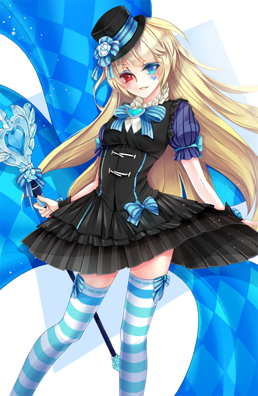 1girl, aisha_(elsword), alternate_color, alternate_costume, alternate_eye_color, alternate_hair_color, black_dress, blonde_hair