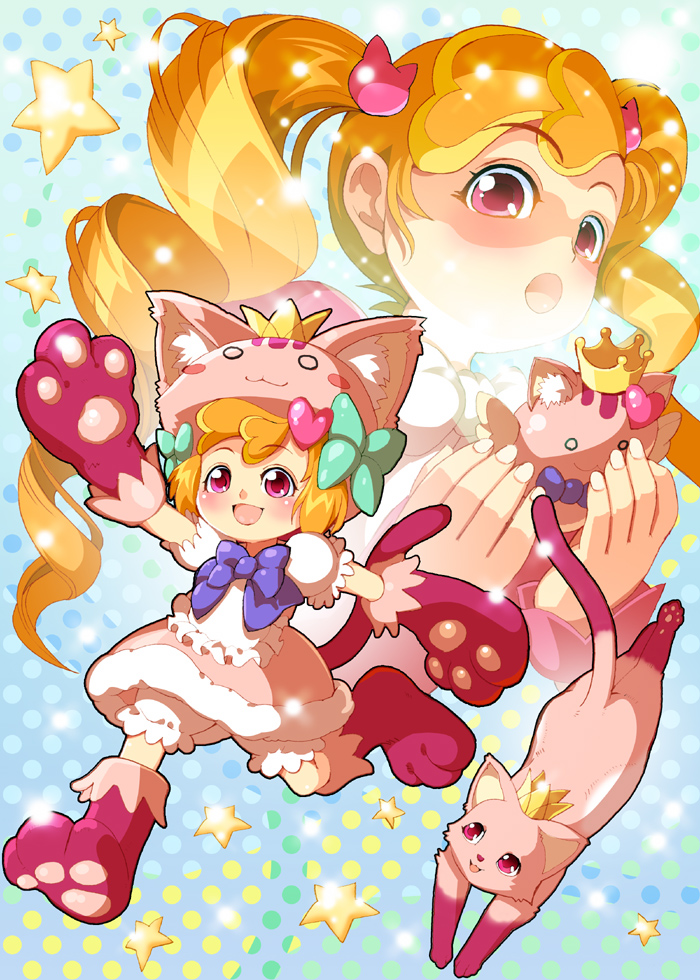 animal_ears, animal_hat, anyamal_tantei_kirumin_zoo, blonde_hair, cat, cat_ears, crown, drill_hair