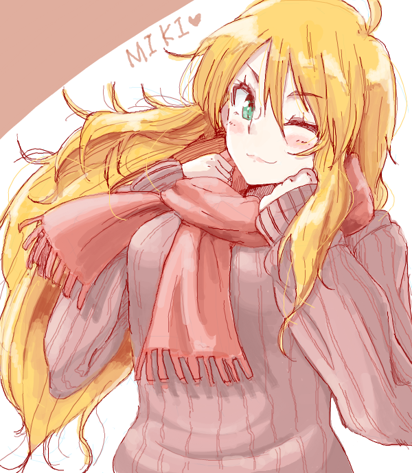 1girl, ahoge, blonde_hair, green_eyes, hisakabe_oune, hoshii_miki, idolmaster, long_hair