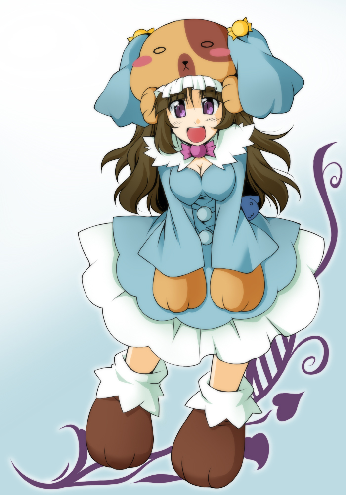 animal_hat, anyamal_tantei_kirumin_zoo, brown_hair, hat, inu_mamoru_mizuki, mikogami_nagisa, purple_eyes