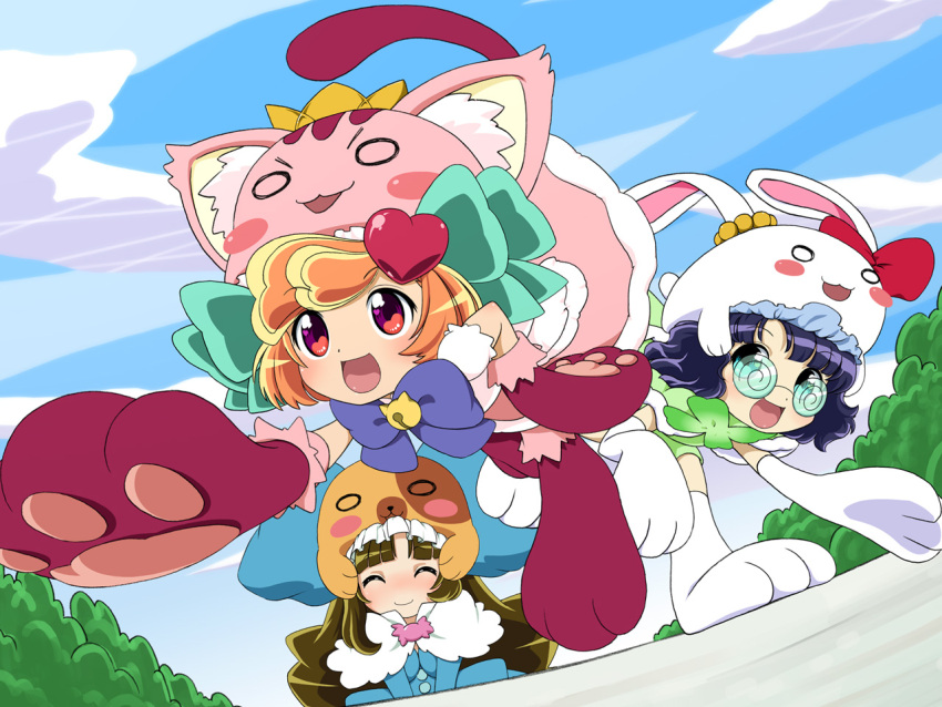 >:3, 3girls, :3, animal_ears, animal_hat, anyamal_tantei_kirumin_zoo, bunny_ears, cat_ears