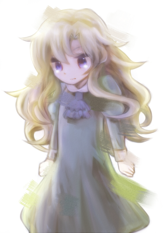 1girl, aratsuka, blonde_hair, ib, long_hair, mary_(ib), simple_background, solo
