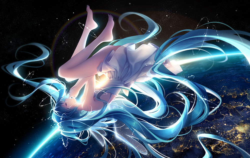 1girl, absurdly_long_hair, angel_wings, aqua_hair, bare_arms, bare_legs, bare_shoulders, barefoot