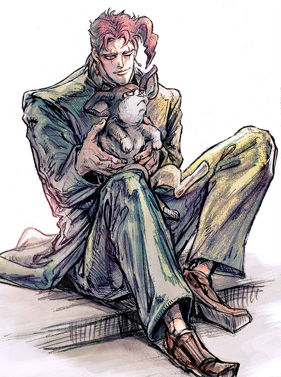 dog, earrings, gakuran, iggy_(jojo), jewelry, jojo_no_kimyou_na_bouken, kakyouin_noriaki, mio_(gabriel), redhead, scar, school_uniform