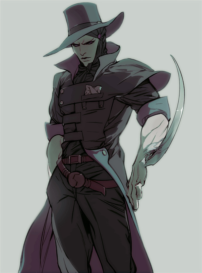 1boy, arm_blade, cars_(jojo), earrings, hat, jewelry, jojo_no_kimyou_na_bouken, long_coat