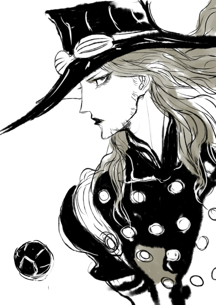 1boy, amano_yoshitaka_(style), ball, gyro_zeppeli, hat, jojo_no_kimyou_na_bouken, lipstick, long_hair