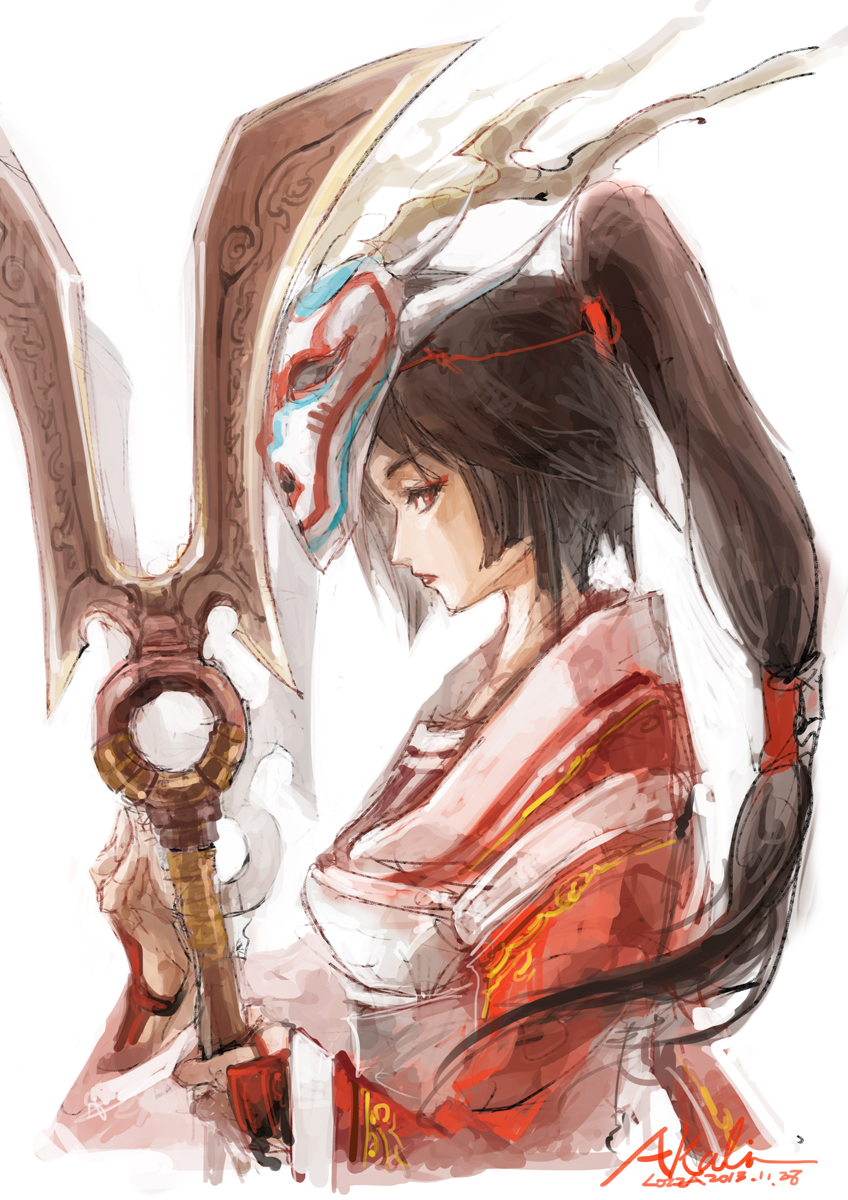 1girl, akali, alternate_costume, artist_name, breasts, brown_hair, character_name, dated