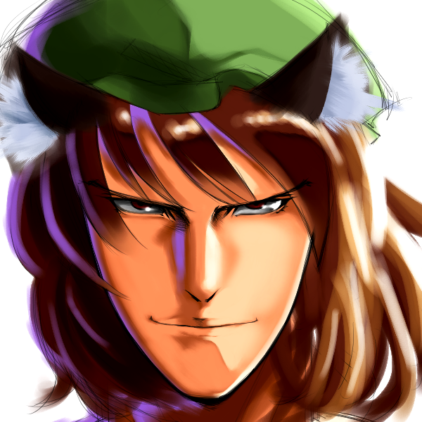 1girl, animal_ears, brown_eyes, brown_hair, cat_ears, chen, close-up, gundam