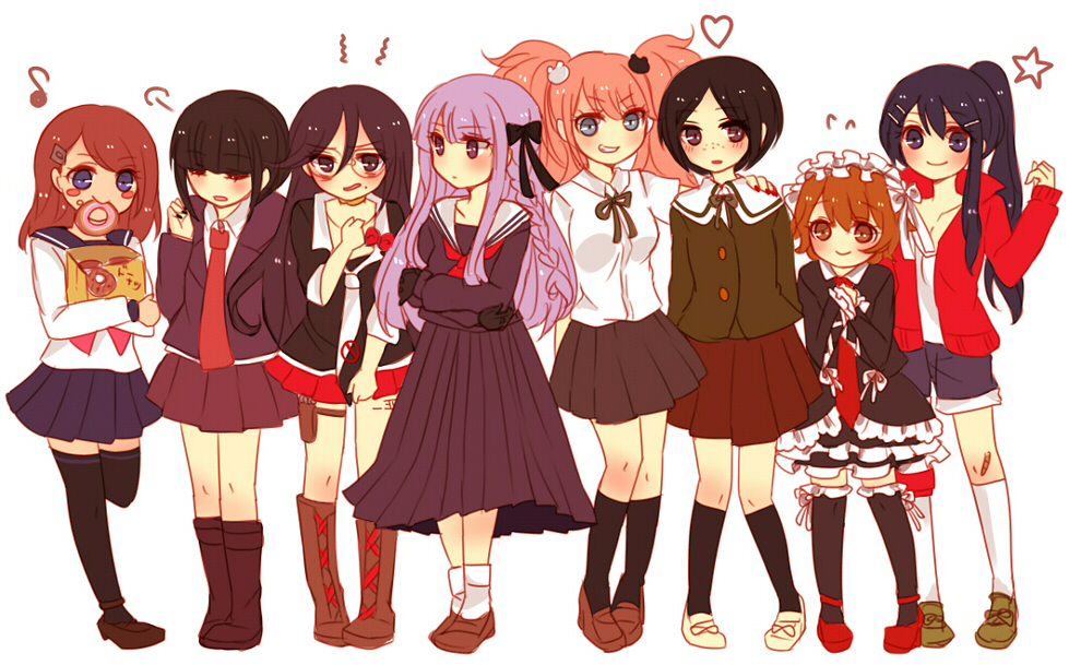 1boy, 6+girls, alternate_hairstyle, asahina_aoi, asahina_aoi_(cosplay), black_hair, black_legwear, blue_eyes