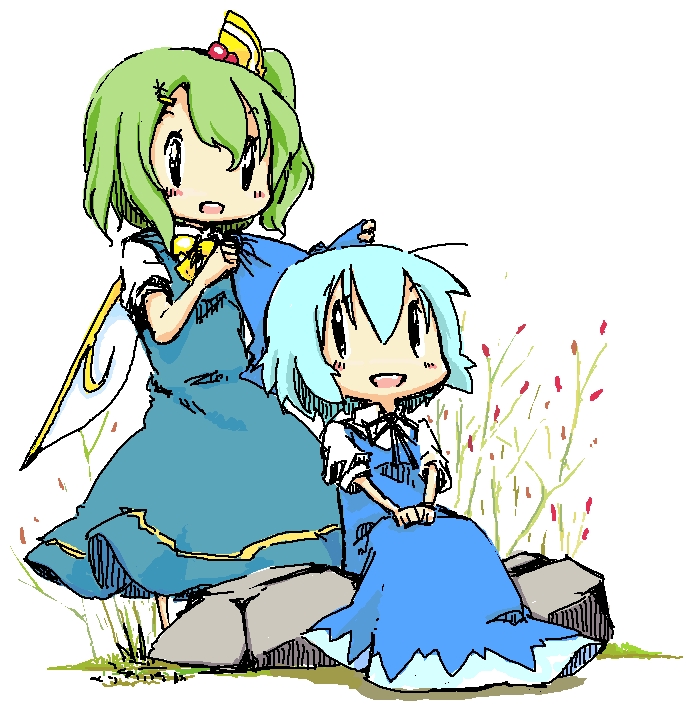 blue_hair, chibi, cirno, daiyousei, green_hair, multiple_girls, touhou, tsukino