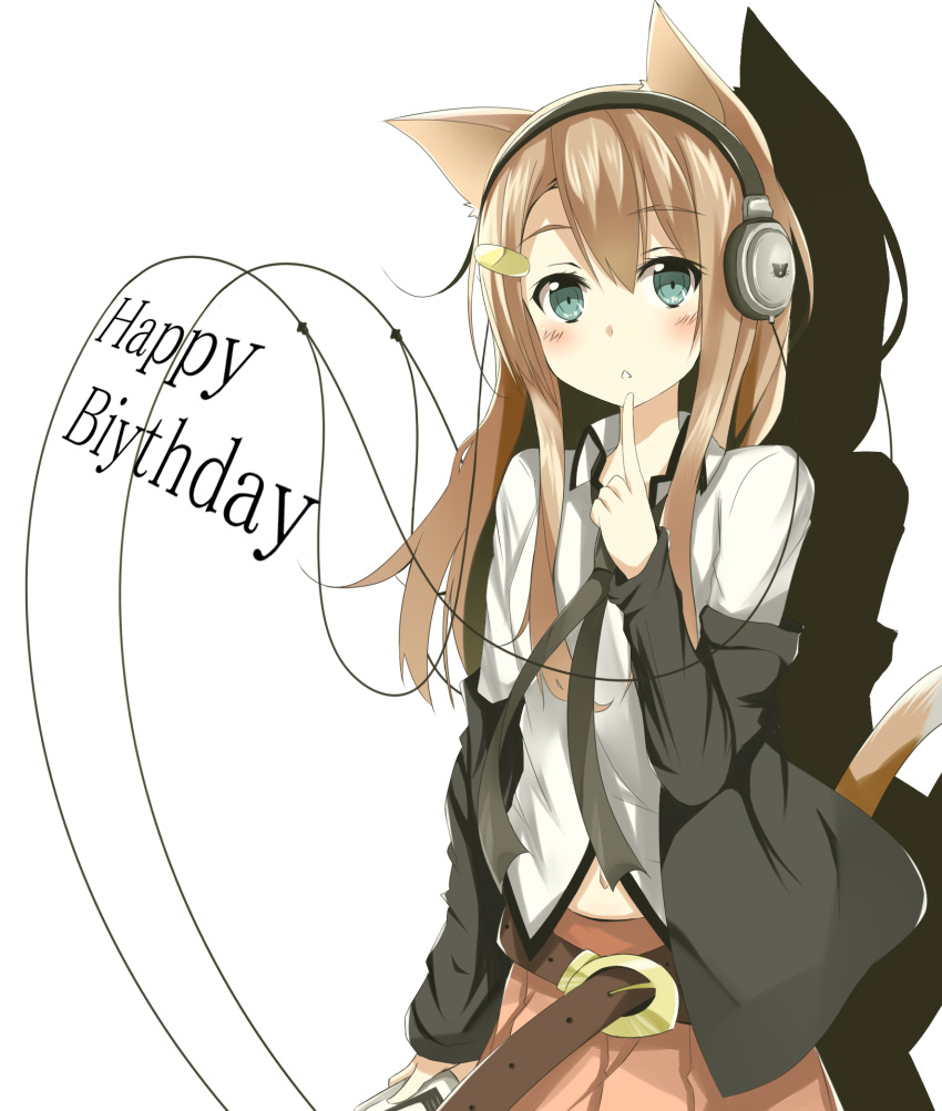 1girl, animal_ears, belt, blue_eyes, blush, borrowed_character, brown_hair, cat_ears