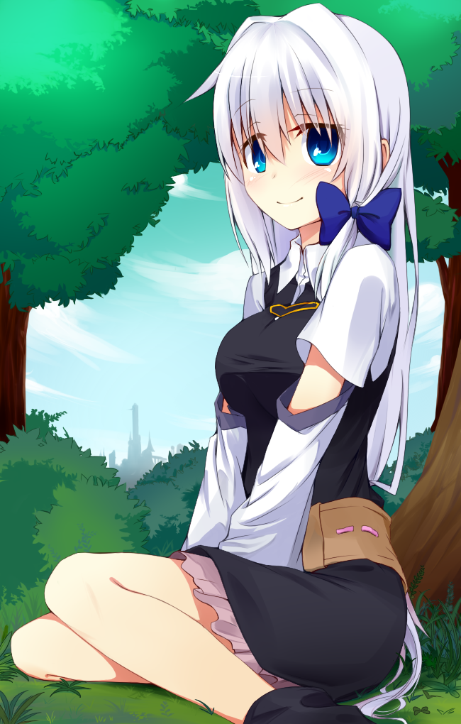 1girl, adyisu, blue_eyes, blush, borrowed_character, bow, breasts, hair_bow