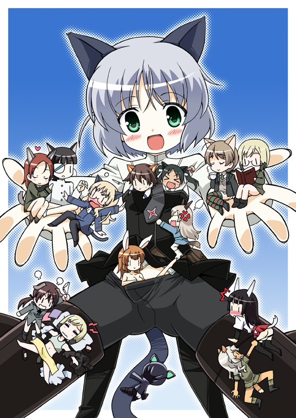 >_<, /\/\/\, 6+girls, :d, anabuki_tomoko, anger_vein, angry, animal_ears