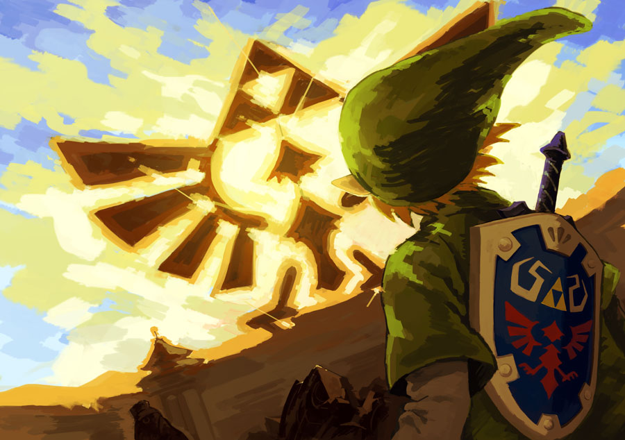 blonde_hair, hat, link, nintendo, pointy_ears, scenery, skyward_sword, sword