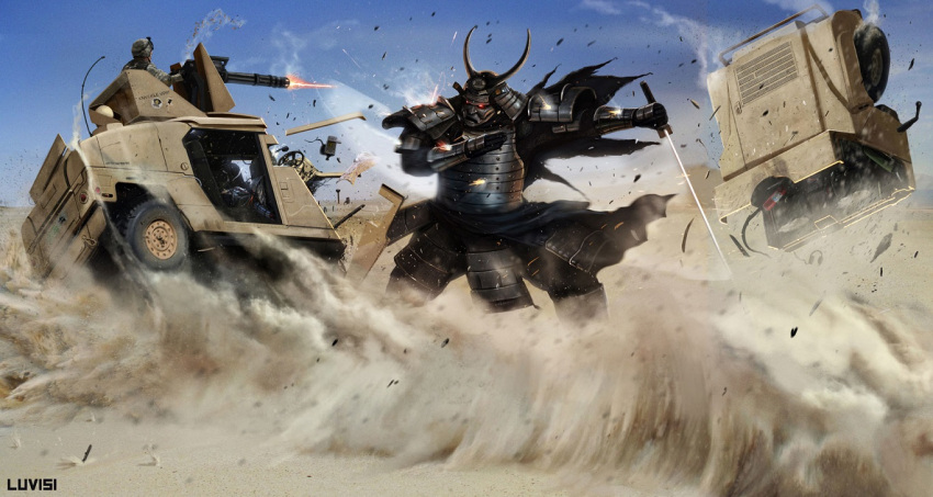 armor, battle, gun, helmet, humvee, katana, military, military_vehicle