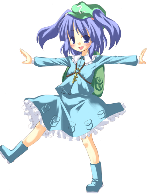 bag, blue_eyes, blue_hair, hat, kawashiro_nitori, key, kuromon, touhou