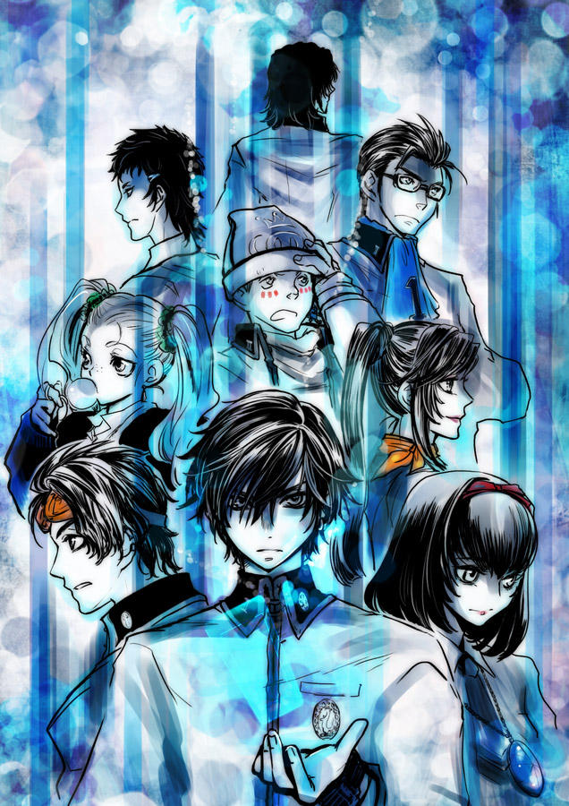 4girls, 5boys, amulet, atlus, ayase_yuka, bad_id, beanie, blue