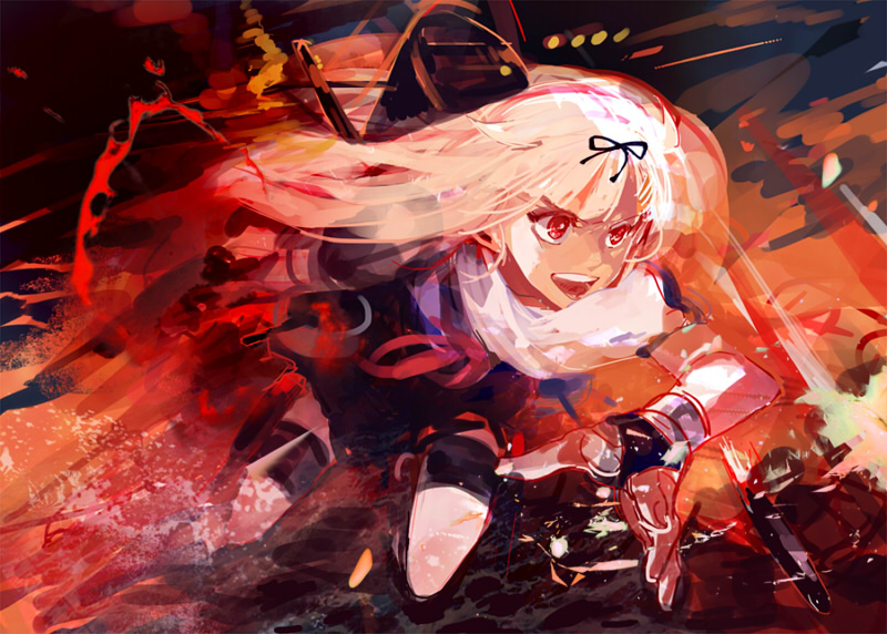 1girl, ascot, bangs, black_serafuku, blunt_bangs, hair_ornament, hairclip, kantai_collection