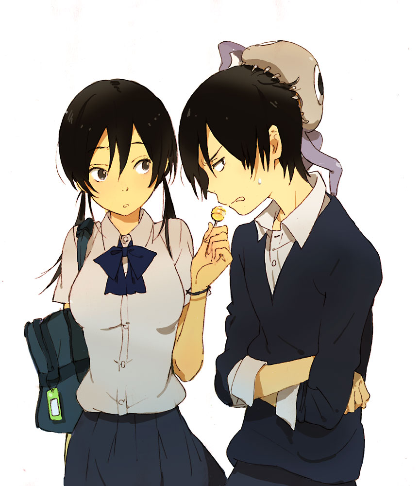 bag, black_hair, candy, cencoroll, crossed_arms, kei_(cencoroll), lollipop, monster