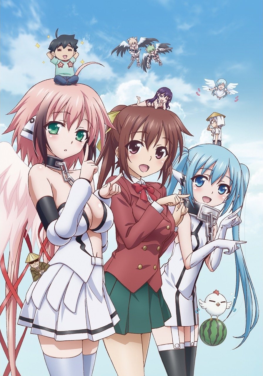 3boys, 6+girls, angel_wings, bird, breasts, chain, chicken, daedalus_(sora_no_otoshimono)