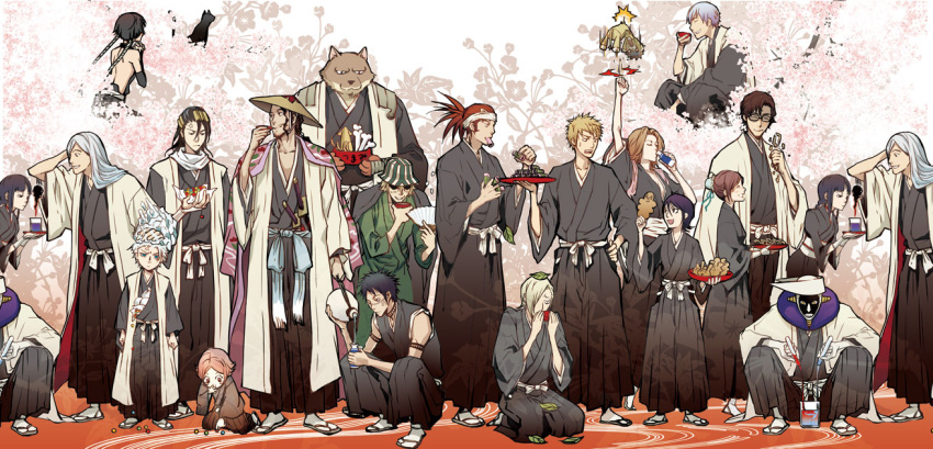 6+boys, 6+girls, abarai_renji, aizen_sousuke, alcohol, black_hair, bleach, bone