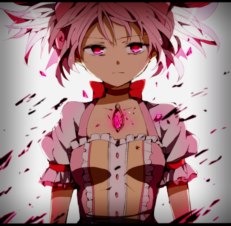 1girl, bust, kaname_madoka, letterboxed, looking_at_viewer, mahou_shoujo_madoka_magica, misoan, pink_eyes