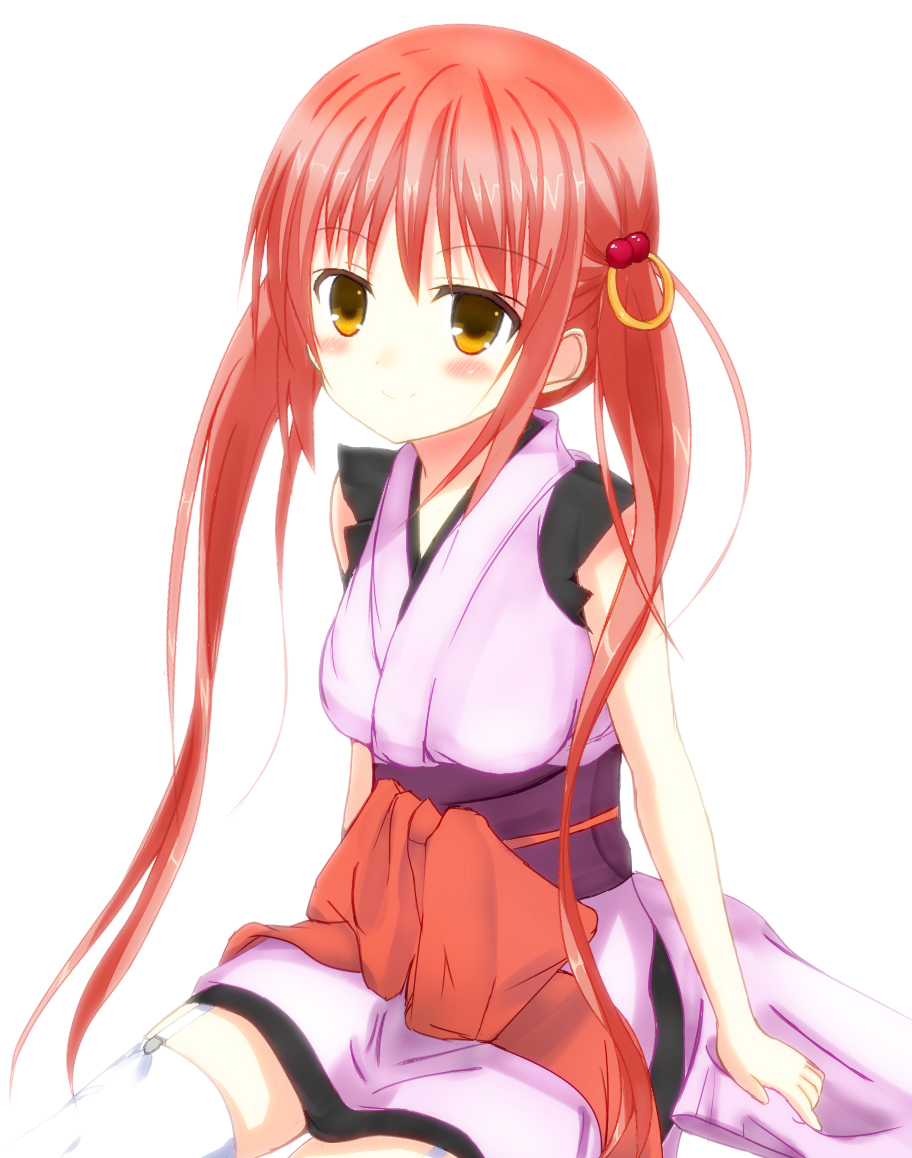 1girl, blush, brown_eyes, brown_hair, garter_straps, japanese_clothes, kikou_shoujo_wa_kizutsukanai, komurasaki
