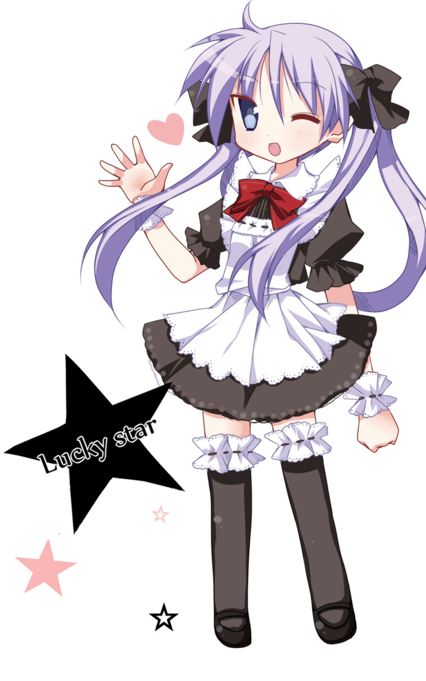 1girl, blue_eyes, highres, hiiragi_kagami, long_hair, lucky_star, maid, mameguri