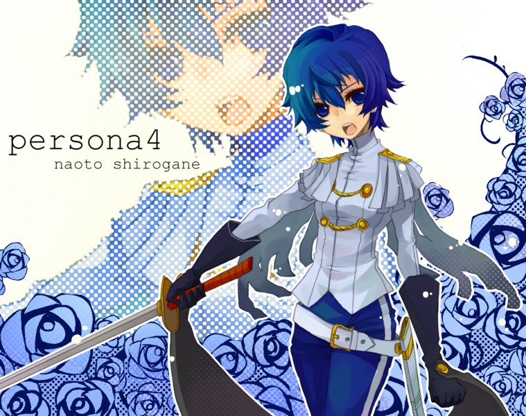 belt, beltskirt, blue_eyes, blue_hair, cosplay, epaulettes, formal, persona