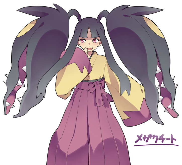 1girl, black_hair, mawile, mega_mawile, mega_pokemon, panda_tarou, personification, pokemon, pokemon_(game), pokemon_xy, red_eyes